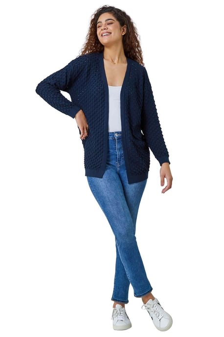 Cotton Blend Waffle Knit Cardigan