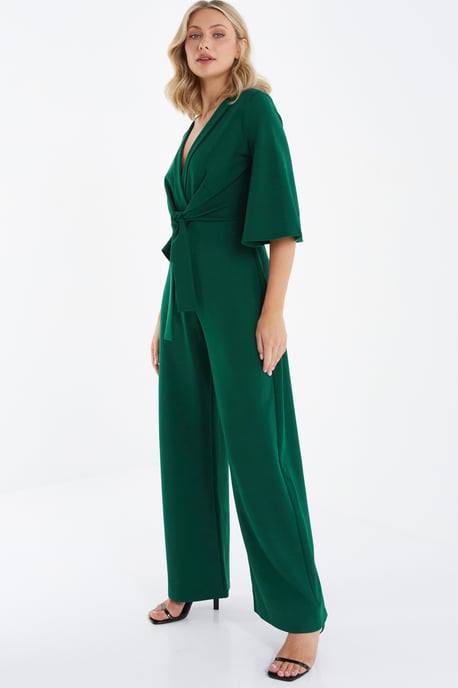 Green Tie Front Palazzo Jumpsuit