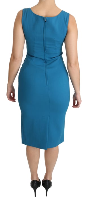 Dolce & Gabbana Women's Blue Bodycon Sheath Knee Length Wool Dress - Image 4