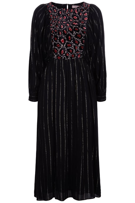 Burning Fragments Metallic Midi Dress in Pink and Black