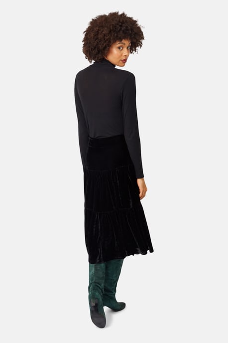 If You Please Velvet A-line Midi Skirt in Black
