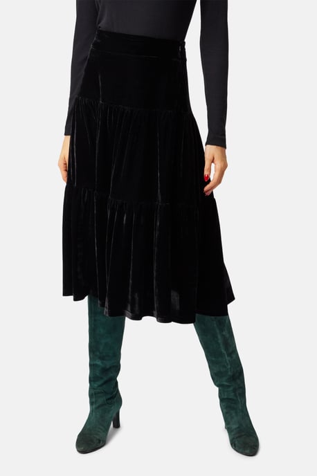 If You Please Velvet A-line Midi Skirt in Black