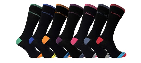 7er-Pack Herren Schwarz / Farbige Ferse und Spitze Tag der Woche Baumwollsocken - Image 1
