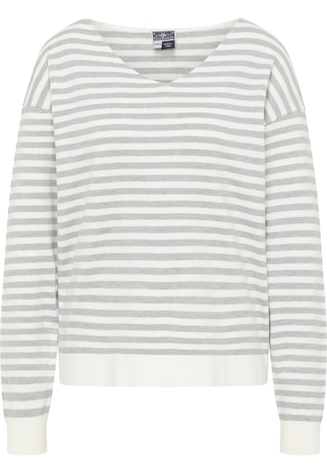 Dreimaster Strickpullover Damen Wollweiss Grau Melange - Image 1