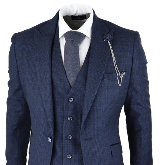 3-teiliger Herrenanzug aus Tweed im Retro-Stil, kariert, Marineblau - Image 5