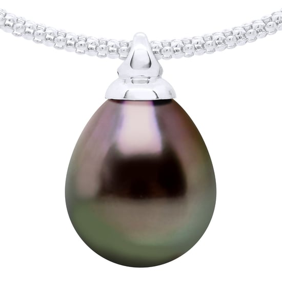 Necklace Link Amandine in White Gold 750 adorned with a Real Cultured Tahiti Pearl Pear 12-13 mm