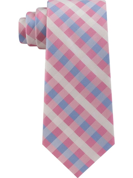 Tommy Hilfiger Men's Neck Tie Pink Derby Small Gingham Skinny