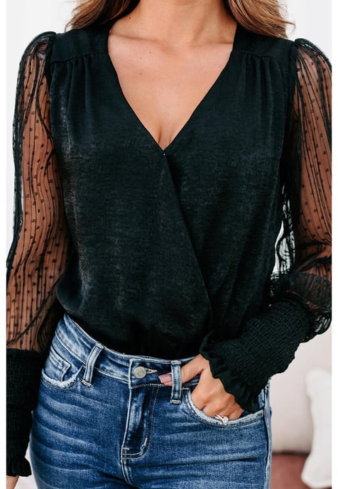 Damen-Bodysuit aus Netzstoff mit Überwurf in Schwarz - Image 6