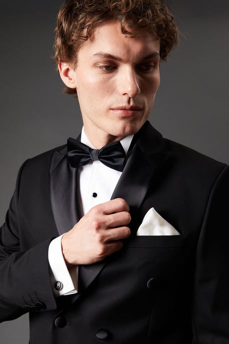 Black Bow Tie, Silk Pocket Square And Cufflink Set