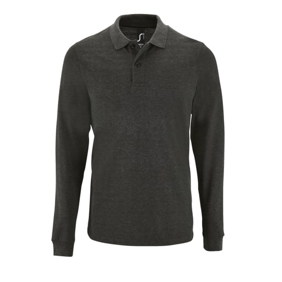SOLS Mens Perfect Langarm-Pique-Poloshirt (Charcoal Marl) - Image 1