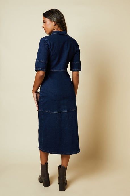 Half Placket Denim Shirt Dress
