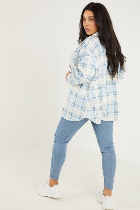 Curve Blue Checked Shacket