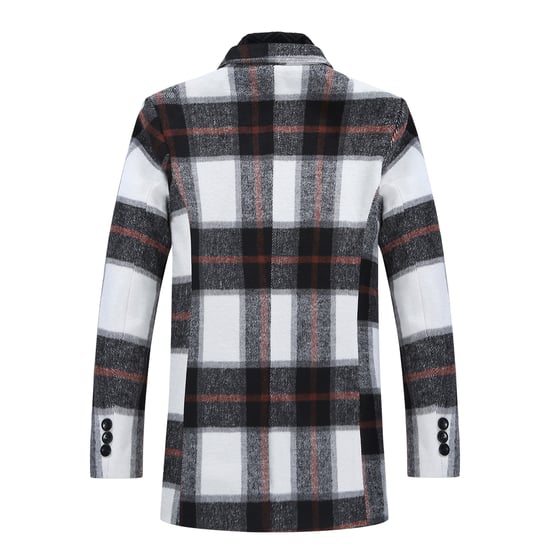 Herren Lang Slim Fit Karierter Winter Dicker Mantel mit Schalkragen Rot - Image 2