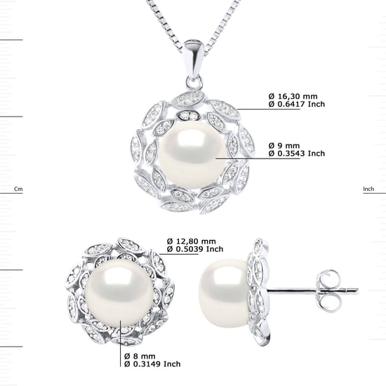Adornment Necklace & Earrings FLOWER Sweet Water Beads White 9-10 mm 925