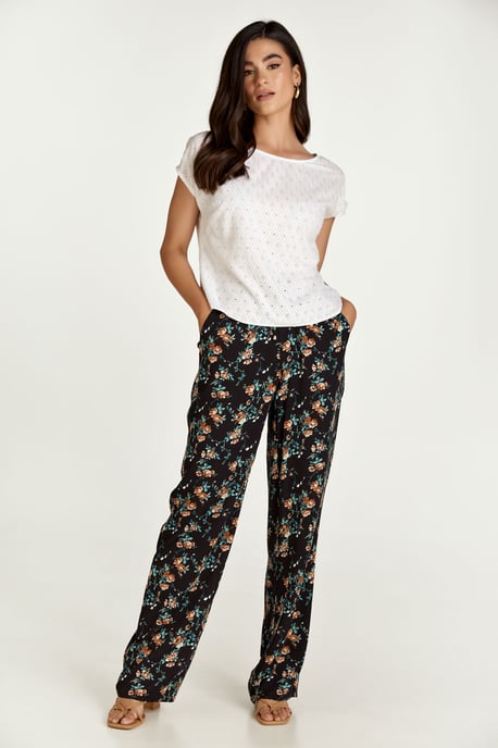 Schwarze geblümte Hose mit weitem Bein - Image 5