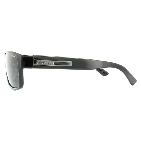 Polaroid Rectangle Mens Shiny Black Grey Polarized Sunglasses