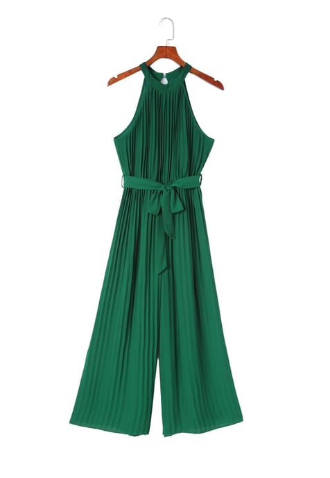 Damen-Jumpsuit mit weitem Bein und Plissierung und Gürtel in Grün - Image 6