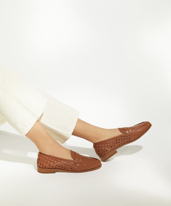 Dune Glimmered Leder Damen Loafer In Tan - Image 3