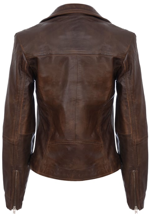 Women's classic leather biker jacket with shawl collar - Morpeth