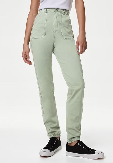 M&S Collection Damen Baumwollmischung Slim Fit Ankle Grazer Jogger Olive - Image 1