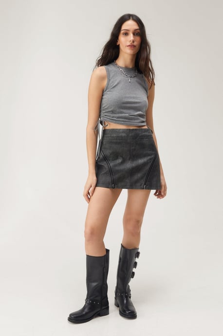 Ruched Side High Neck Tank Top