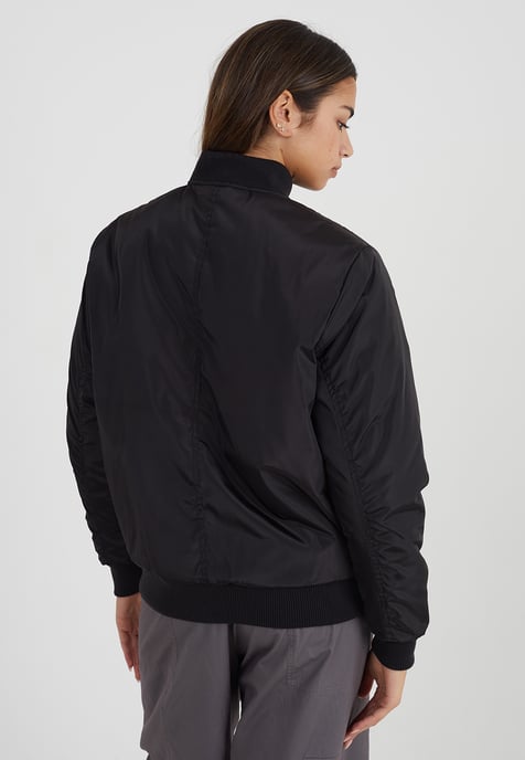 Black 'Brazil' Ruched Sleeve Oversized Bomber Jacket