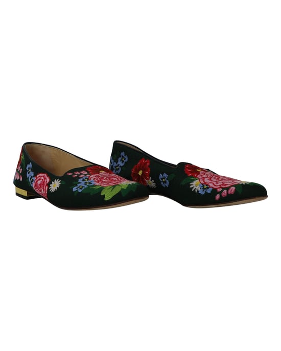Charlotte Olympia Rosen Garten Floral Bestickte Ballerinas aus grünem Stoff - Image 3