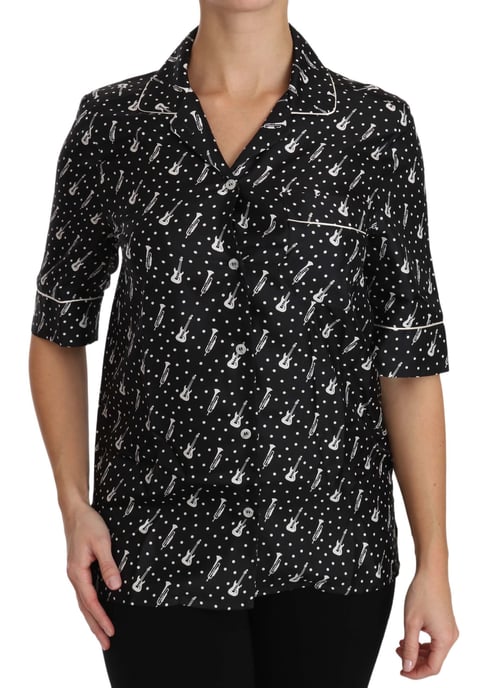 Dolce & Gabbana Damen Seidenhemd mit schwarzem Gitarren- und Trompetendruck - Image 5