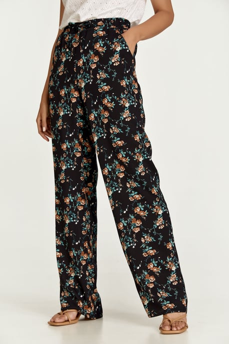 Schwarze geblümte Hose mit weitem Bein - Image 3