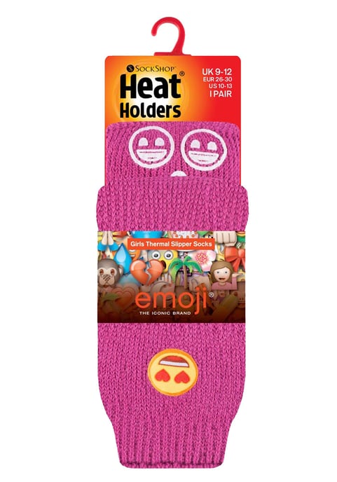 Wärmehalter - Kindercharakter rutschfeste 2.3 TOG Winter warme thermische Hausschuhsocken mit Greifern - Emoji Herz Gesicht - Image 2