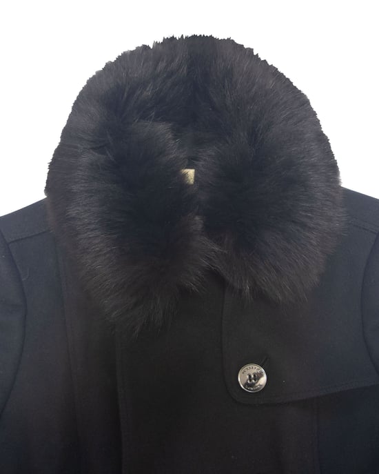 Burberry-Mantel mit Pelzkragenbesatz aus schwarzer Schurwolle - Image 6
