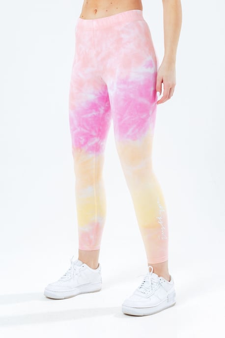 hype pink tie dye scribble logo women's leggings