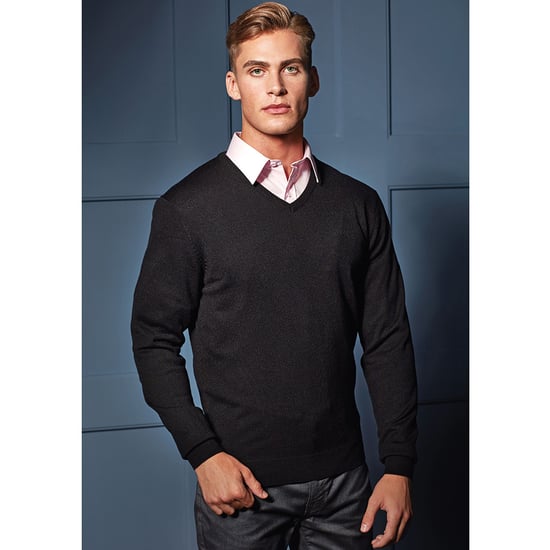 Premier Mens Essential Acryl Pullover mit V-Ausschnitt (Schwarz) - Image 4