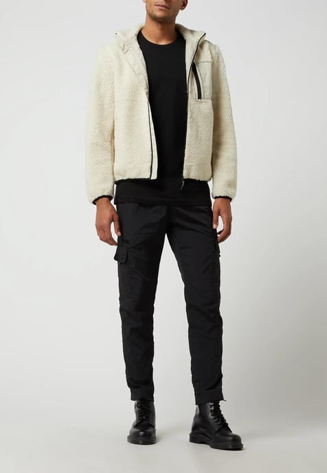 Calvin Klein Zip durch Teddy Pelz Fleece Jacke in Stein - Image 4