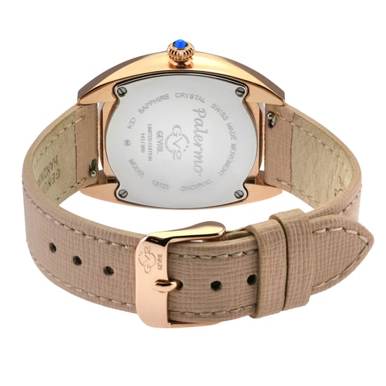 GV2 Women's Palermo Diamond Swiss Quartz MOP Blue Dial, Genuine Tan Handmade Leather Watch