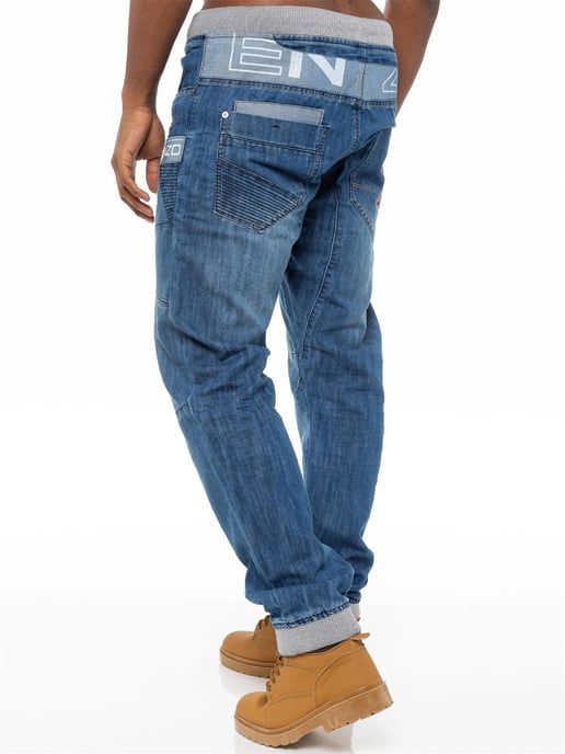 Enzo | Mens Denim Cuffed Jogger Jeans - Blau - Image 3