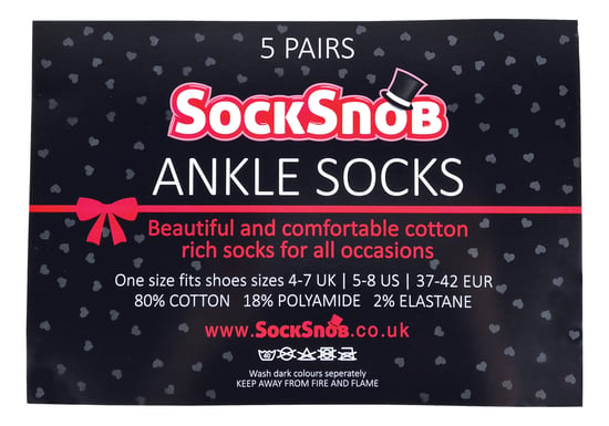 SOCK SNOB - 5 Paar schwarze Damensocken mit Herz und Schleifen - Image 2