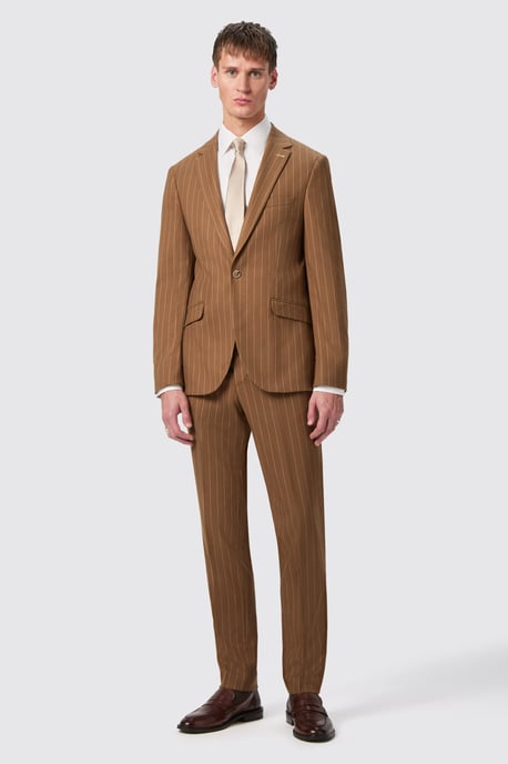 Cuttel Slim Fit Brown Pinstripe Trousers
