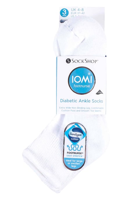 IOMI - 3 Paar Baumwolle gepolstert Diabetiker Socken für geschwollene Füße und Beine - Weiß - Image 2