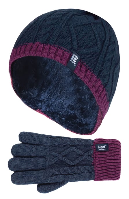 Wärmehalter - Kinder Mädchen niedlich Kabel gestrickt warm Fleece gefüttert Pompom Wintermütze und Handschuhe Set mit Bommel - NP2P13 - Image 1