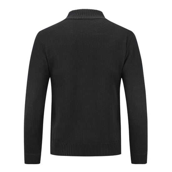 Men's Cardigan with Zip Cardigan Chunky Knit with Stand-Up Collar for Winter Black