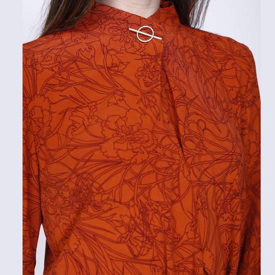 Bluse mit überkreuztem Kragen und linearem Blumendruck - Image 3