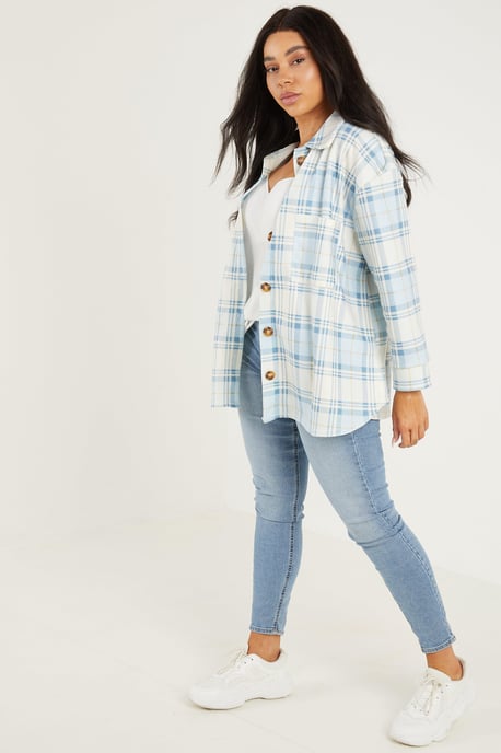 Curve Blue Checked Shacket