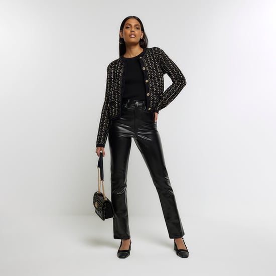 River Island Womens Straight Jeans Black High Waisted Slim Coated
