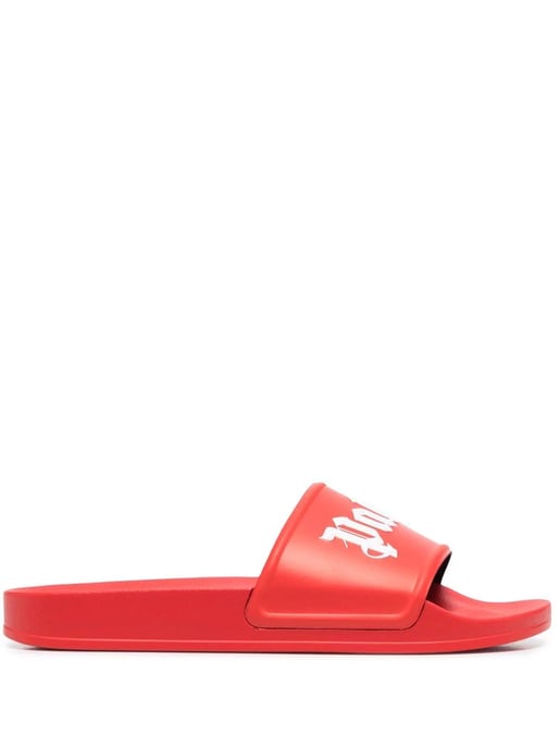 Palm Angels - Claquettes de piscine à logo imprimé - Rouge