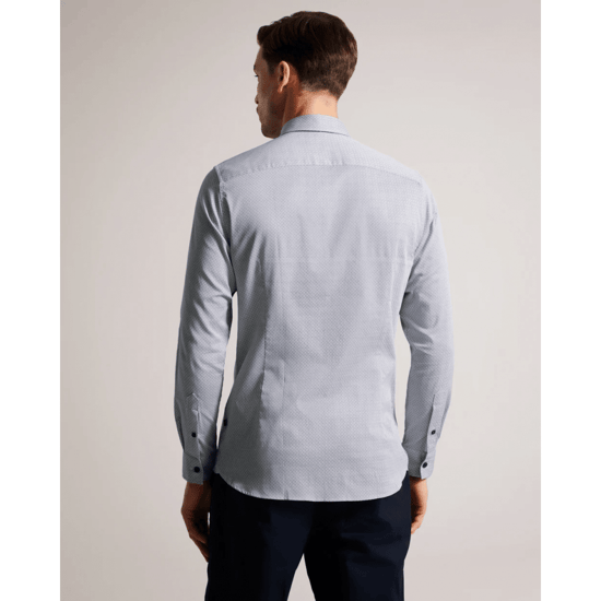 Men's Ted Baker Alham Long Sleeve Fine Geo Stretch Shirt in Navy