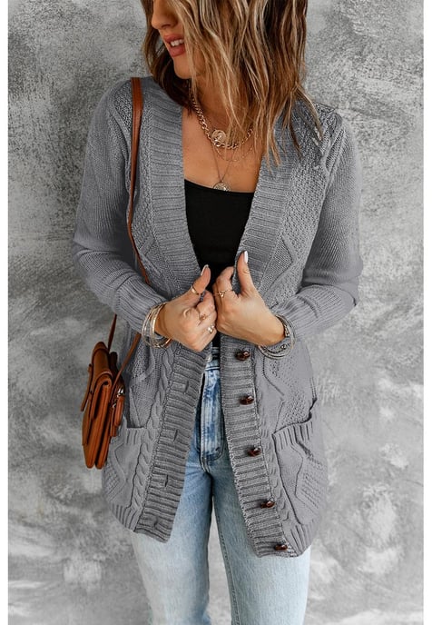 Damen-Cardigan mit Fronttaschen und Knopfverschluss in Dunkelgrau - Image 1