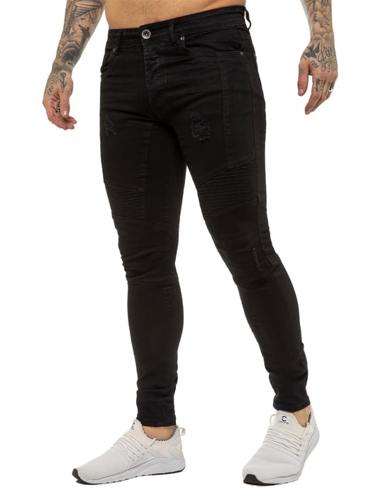 Enzo | Herren Skinny Stretch Biker Denim Jeans - Schwarz - Image 1