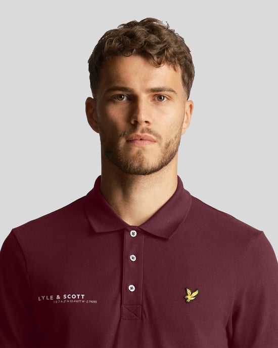 Lyle & Scott men's polo shirt with Co-Ordinates print in burgundy red