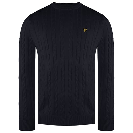 Lyle & Scott Long Sleeve Crew Navy Blue Homme Pima Cotton Cable Jumper KN1621V Z271 - Image 1
